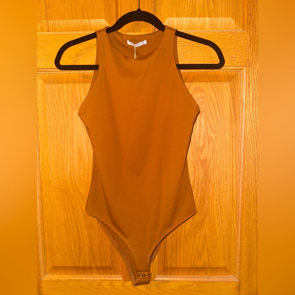 REORIA High Neck Racerback Brown Bodysuit